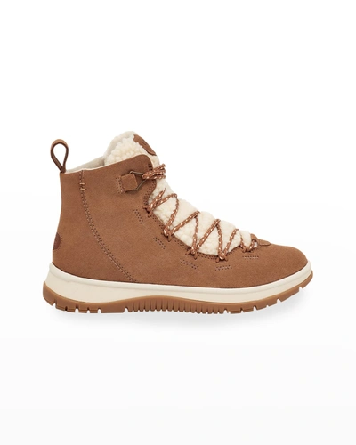 Shop Ugg Lakesider Lace-up Hiker Booties In Chestnut Suede