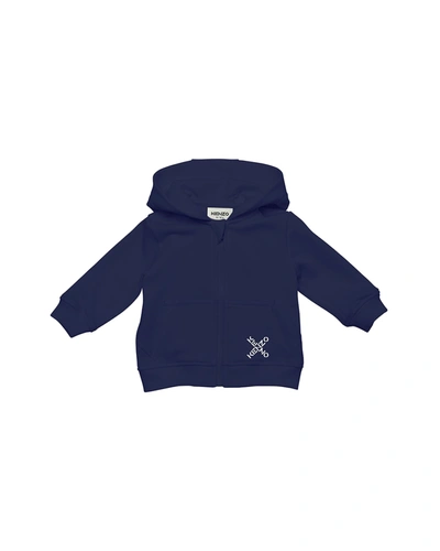 Shop Kenzo Infant Boys' Cross Logo Zip Up Hoodie In 868 Nocturne