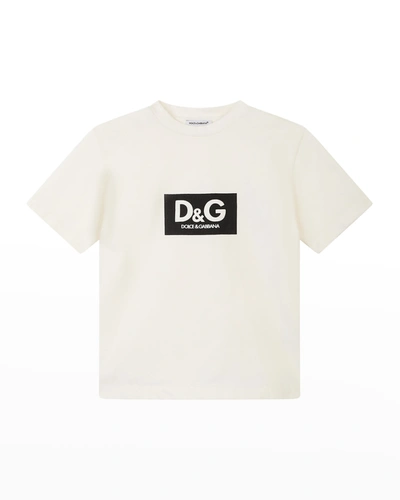 Shop Dolce & Gabbana Boy's Contrast Logo Cotton T-shirt In Ha3ap White