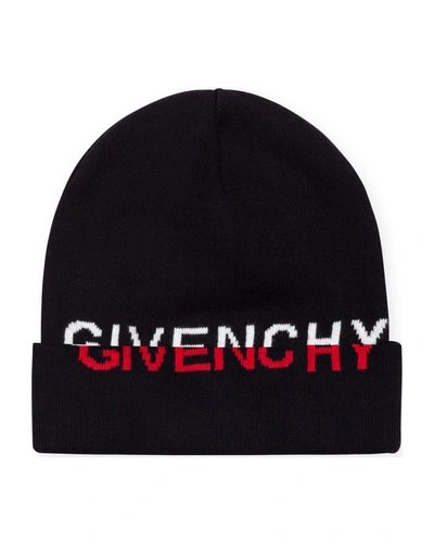 Shop Givenchy Boy's Split Logo Knit Beanie In 099 Black