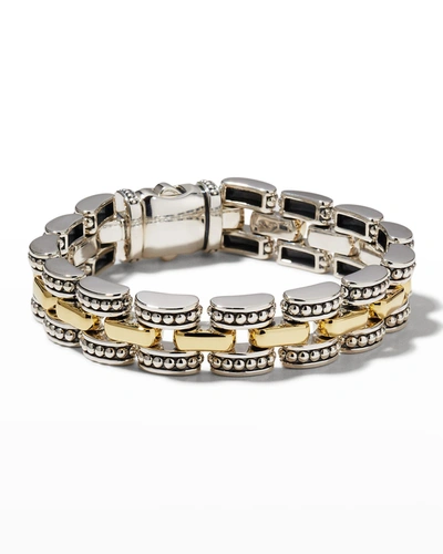 Shop Lagos High Bar Two-tone 12mm Link Bracelet, 6-8"l In Two Tone