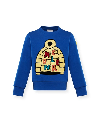 Shop Moncler Boy's Logo Parka Graphic Sweater In 745 Blue