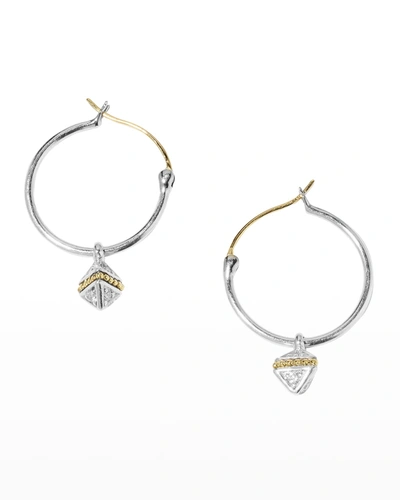 Shop Lagos Ksl Two-tone Diamond Small Pyramid Charm On Hoop Earrings, 18mm In Two Tone