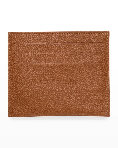Shop Longchamp Le Foulonne Slim Leather Card Case In Caramel