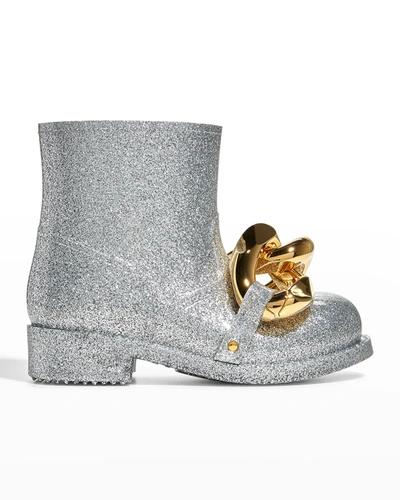 Shop Jw Anderson Glitter Chain Rain Boots In Glitter Silver