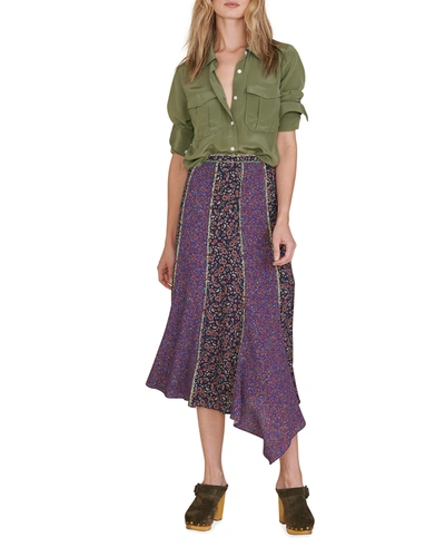 Shop Veronica Beard Pascoe Paneled Asymmetric Midi Skirt In Multi