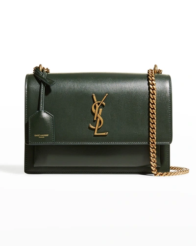 Shop Saint Laurent Sunset Medium Monogram Ysl Chain Crossbody Bag In Dark Green