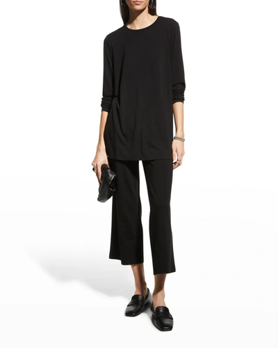 Shop Eileen Fisher Petite Long-sleeve Fine Jersey Crewneck Tunic In Black