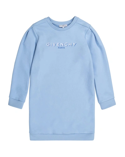 Shop Givenchy Girl's Mini Me Flocked-logo Fleece Dress In 78a Lt Blue