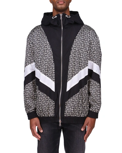 Shop Balmain Men's Nylon Multi-cuts Mono Track Jacket In Ivory/white/black