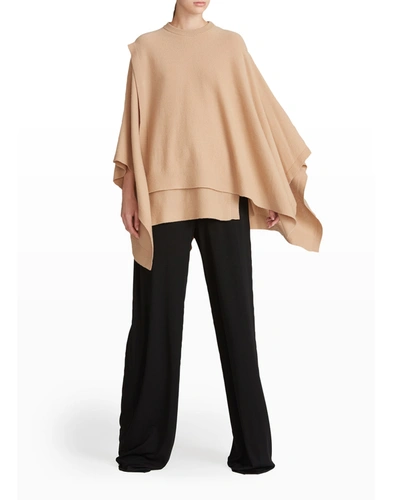 Shop Halston Leona Wool-cashmere Poncho In Camel