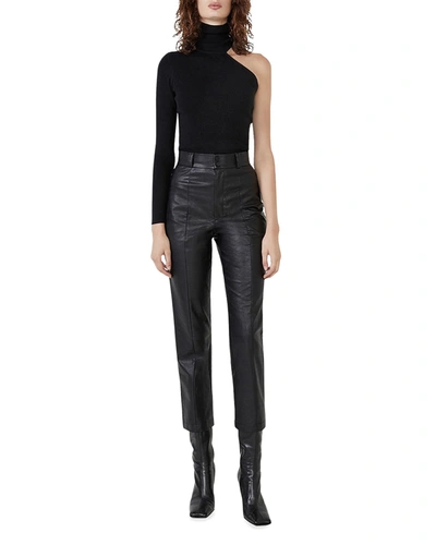 Shop Bardot Asymmetric Long-sleeve Knit Top In Black