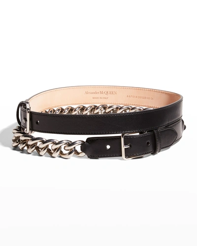 Shop Alexander Mcqueen Chain Double Leather Belt In Black