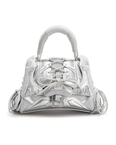 Shop Balenciaga Sneakerhead Metallic Top-handle Shoulder Bag In 8110 Grey Silver
