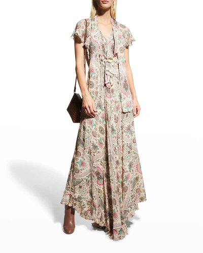 Shop Etro Silk Floral Paisley Floral Maxi Dress Cap Sleeve V Neck In White