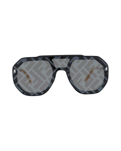 Shop Fendi Men's Logo Acetate Shield Sunglasses In 02c Matte Black
