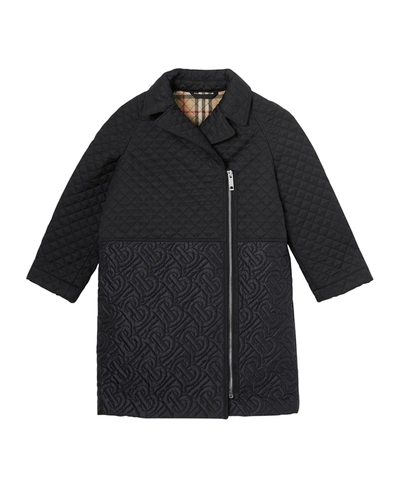 Shop Burberry Girl's Gia Cocoon Quilted Coat In Black