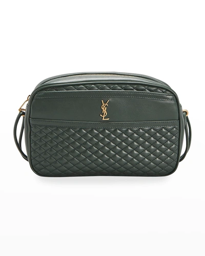 Shop Saint Laurent Victoire Ysl Quilted Leather Camera Bag In New Vert Fonce