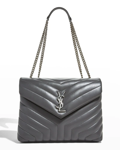 Shop Saint Laurent Loulou Medium Ysl Matelasse Calfskin Flap-top Shoulder Bag In Medium Gray