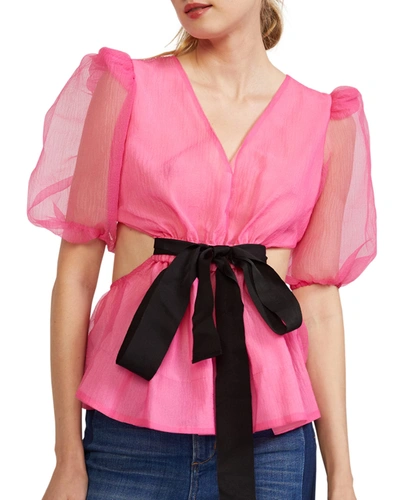 Shop Cynthia Rowley Gracie Puff-sleeve Organza Top In Pink