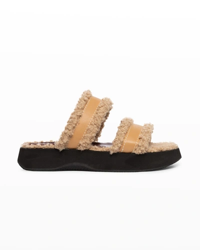 Shop Staud Siesta Faux Fur Slide Sandals In Doe