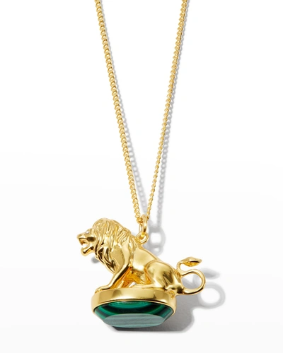 Shop Alexis Bittar Valor Lion Pendant Fob Necklace With Malachite In Green