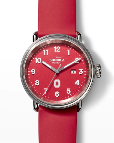 Shop Shinola Detrola Ohio Buckeye 43mm Silicone Watch In Ruby
