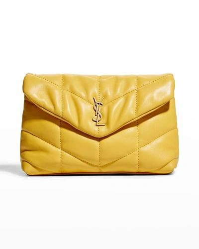 Saint Laurent Puffer Small Ysl Quilted Pouch Clutch Bag In Yellow