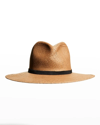 Shop Janessa Leone Hollis Packable Woven Fedora Hat In Brown