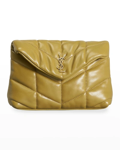 Shop Saint Laurent Puffer Small Ysl Quilted Pouch Clutch Bag In 2423 Olive Drab