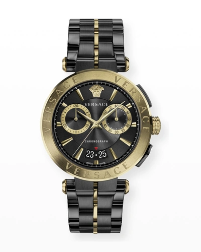 Shop Versace Men's 45mm Aion Chronograph Watch In Black/gold