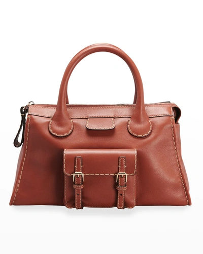Shop Chloé Edith Large Buffalo Leather Satchel Bag In Sepia Brown