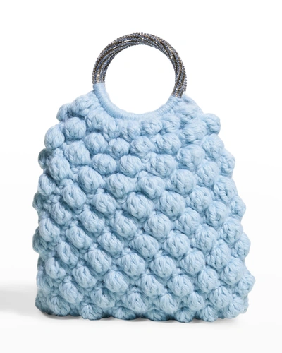 Shop Gedebe Sachet Crochet Wool Ring Top-handle Bag In Azure