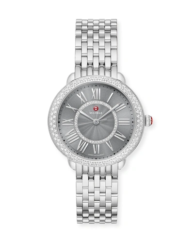 Shop Michele Serein Mid Stainless Steel And Diamond Watch, Slate