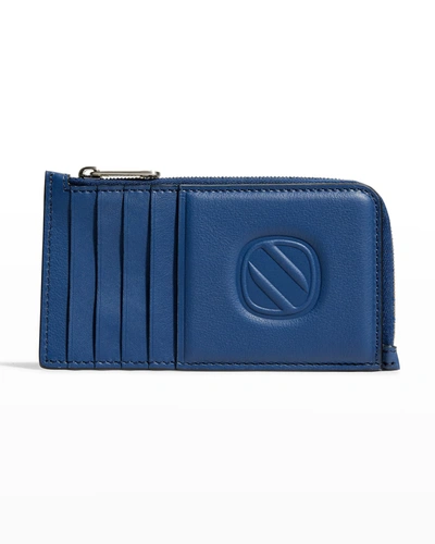 Shop Ermenegildo Zegna Men's 10-card Leather Zip Wallet In Light Blue