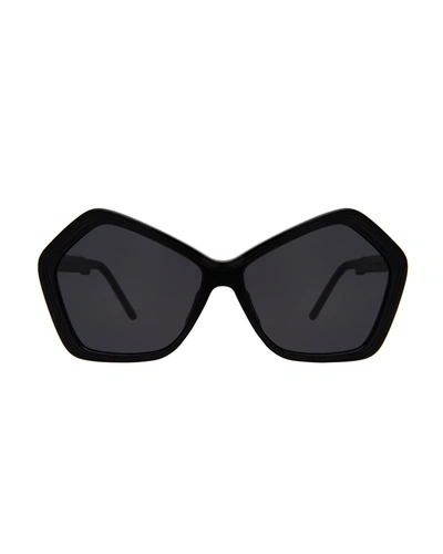 Shop Illesteva Barbra Geometric Acetate Sunglasses In Black/grey