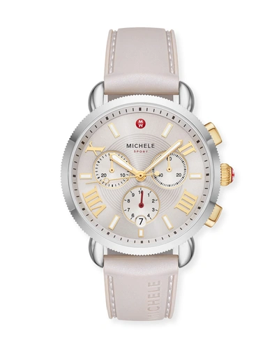 Shop Michele Sporty Sport Sail Two-tone Watch With Silicone Strap, Wheat