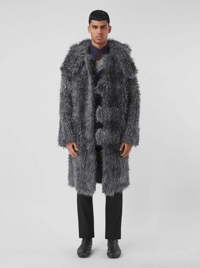 Shop Burberry Hare Detail Mohair Blend Duffle Coat In Tempest Grey