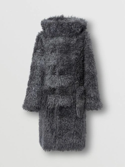 Shop Burberry Hare Detail Mohair Blend Duffle Coat In Tempest Grey