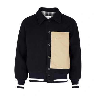 Shop Maison Margiela Navy Wool-blend Bomber Jacket