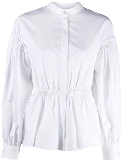 Shop Alexander Mcqueen Ruched Collarless Shirt In White