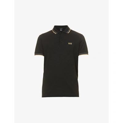 Shop Hugo Boss Logo-embroidered Slim-fit Cotton-piqué Polo Shirt In Charcoal