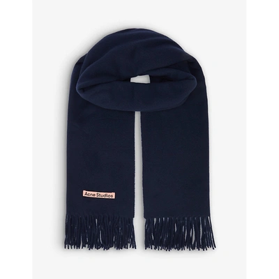 Shop Acne Studios Womens Navy Blue Canada New Logo-embroidered Wool Scarf