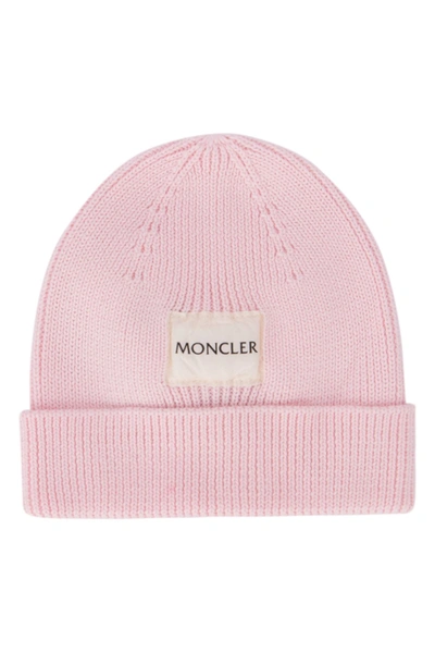 Shop Moncler Enfant Logo Patch Beanie In Pink