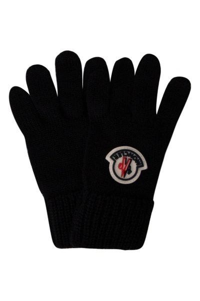 Shop Moncler Enfant Logo Patch Knit Gloves In Black