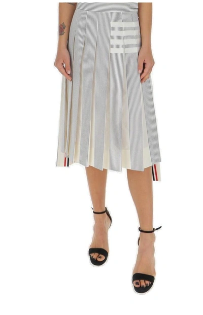 Shop Thom Browne Thome Browne Pleated Striped Skirt In Multi