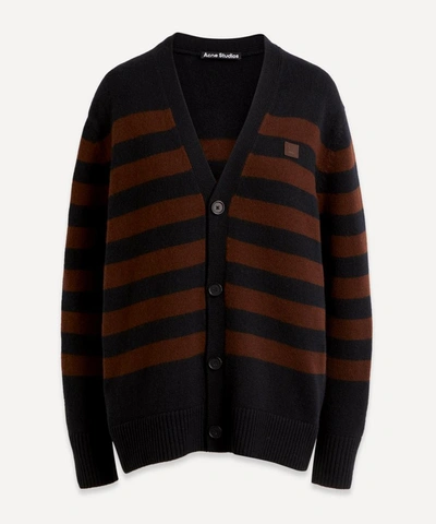 Shop Acne Studios Striped V-neck Cardigan In Black/brown