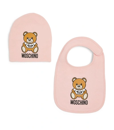 Shop Moschino Kids Teddy Bear Hat And Bib Set In Pink