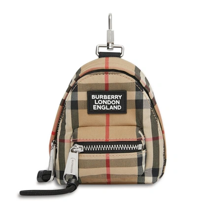 Shop Burberry Vintage Check Backpack Key Charm In Neutrals