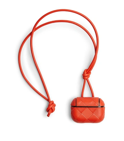 Shop Bottega Veneta Leather Intrecciato Airpods Pro Case In Orange